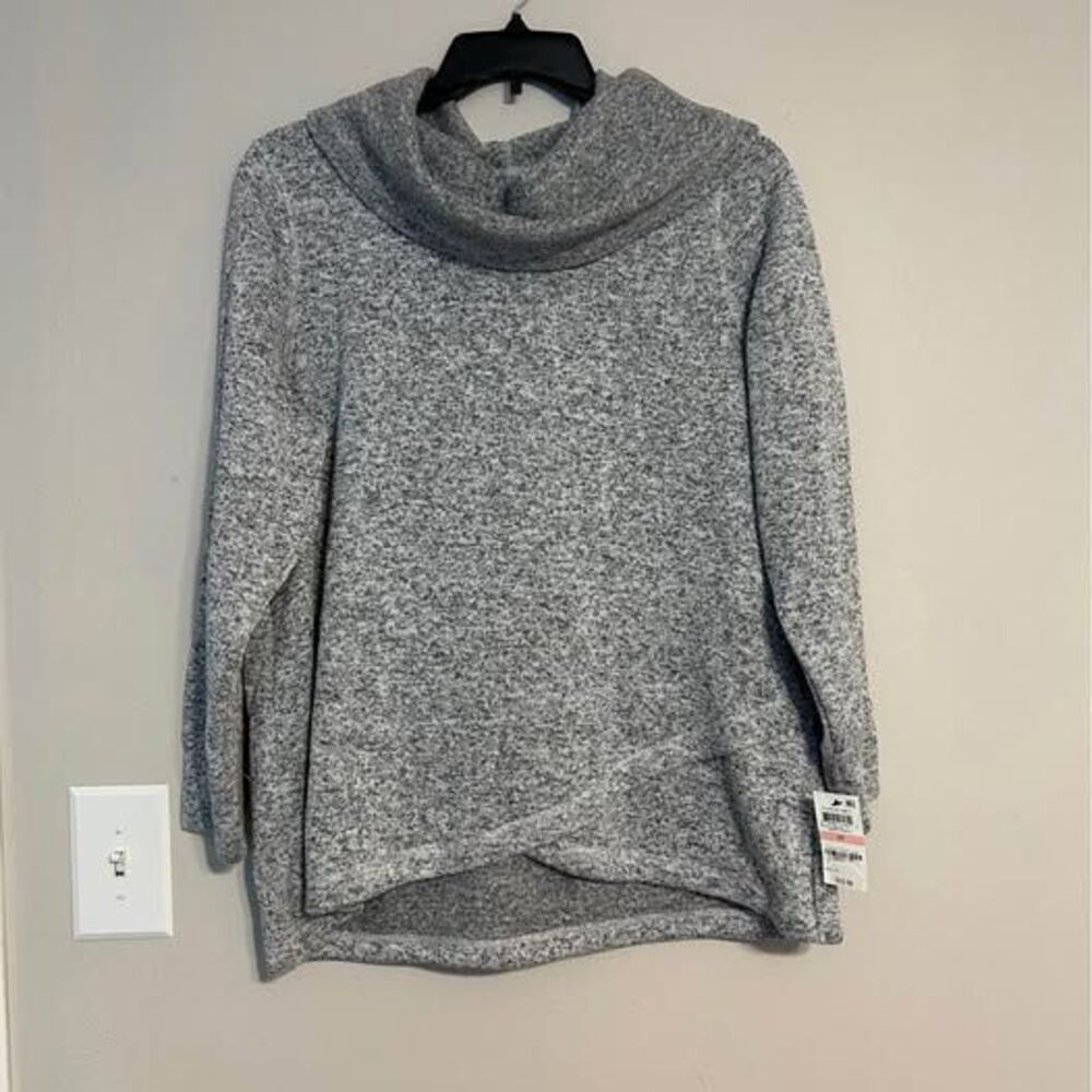 Ideology Women's 2X Gray Marled Fleece Cowl Neck Sweater Tunic Pullover NWT